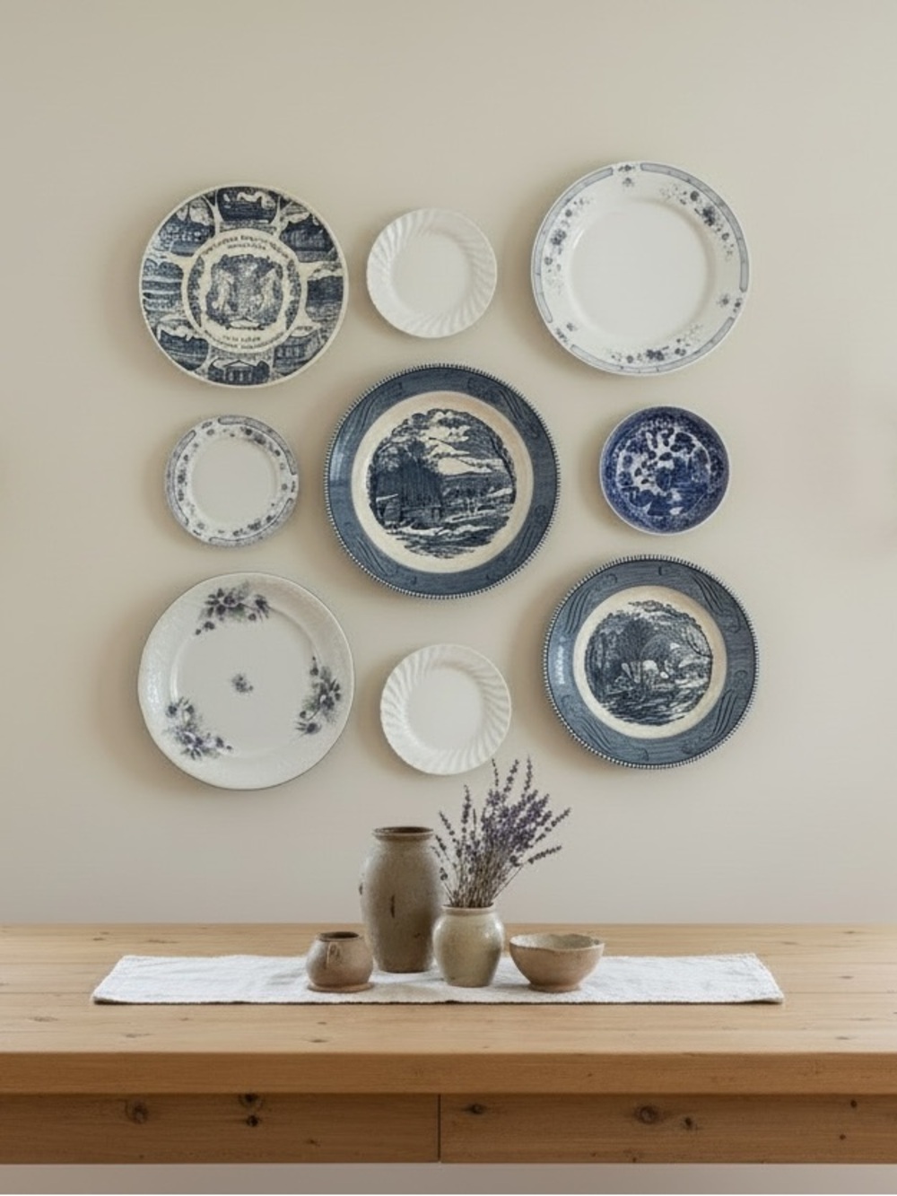 Blue and White Decorative Plate Set Plate Wall Gallery Transferware Set of 9